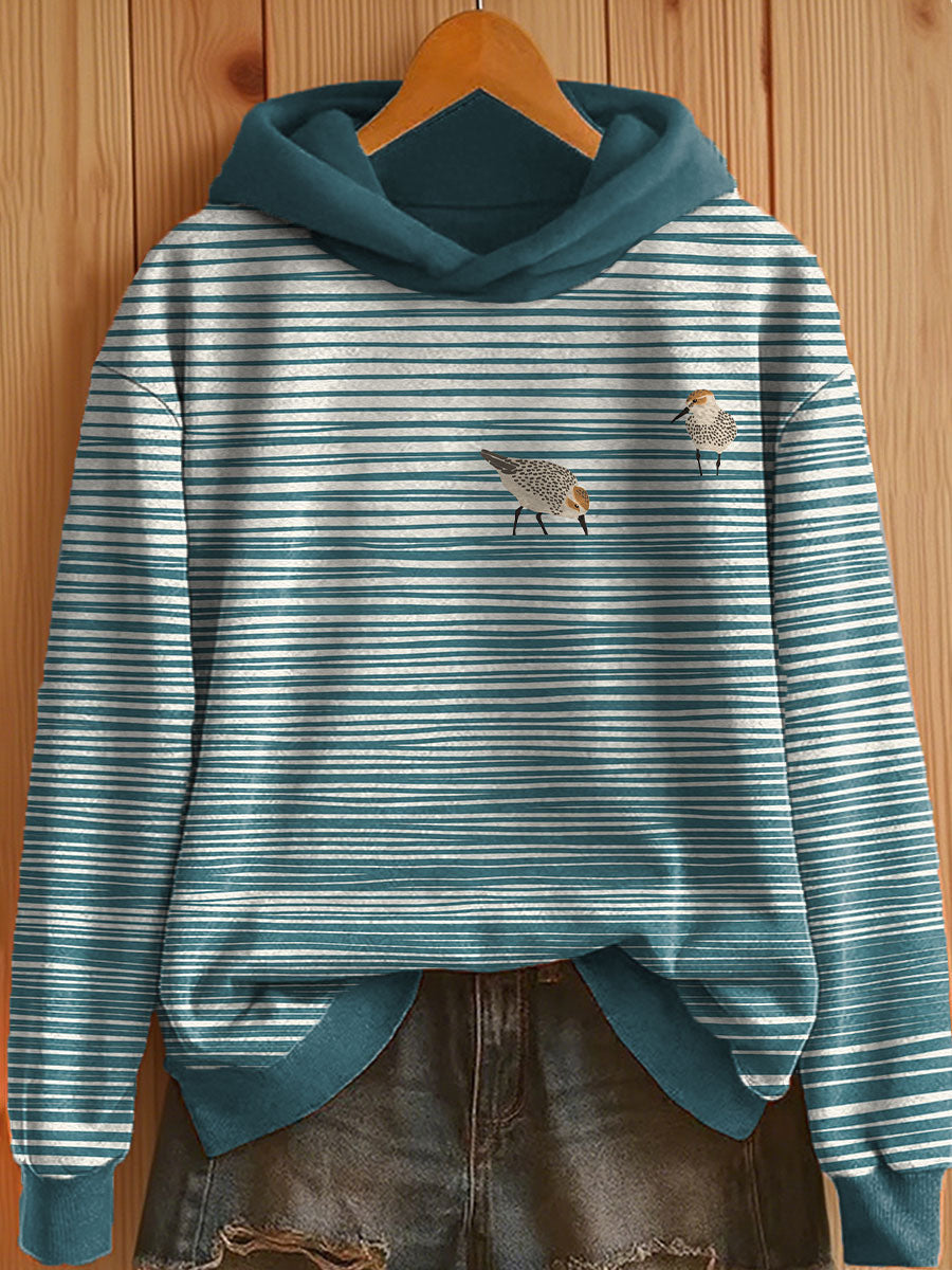 Women's Sandpipers Striped Art Print Hoodie vetvanguards