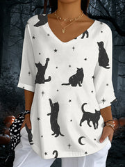 Women's Cat Print Casual Half Sleeve Top vetvanguards