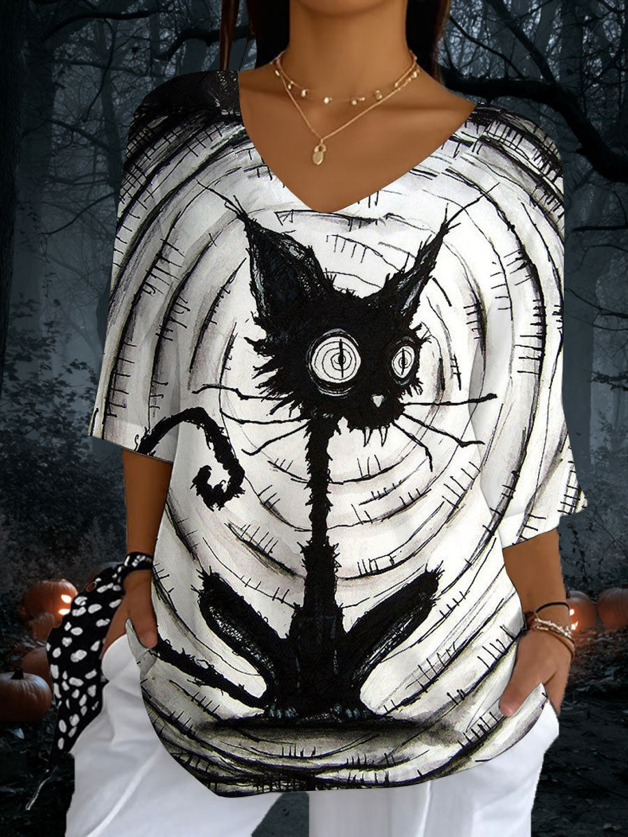 Women's Cat Print Casual Half Sleeve Top vetvanguards