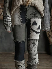 Women's Halloween Spooky Face Stitched Print leggings vetvanguards