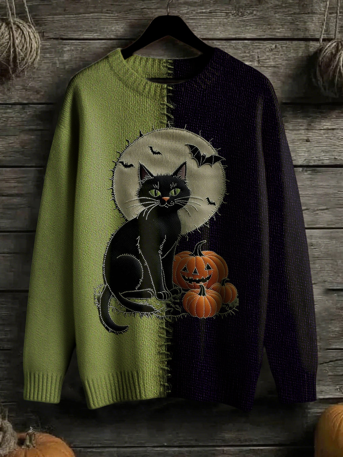 Women's Halloween Stitched Art Print Sweater vetvanguards
