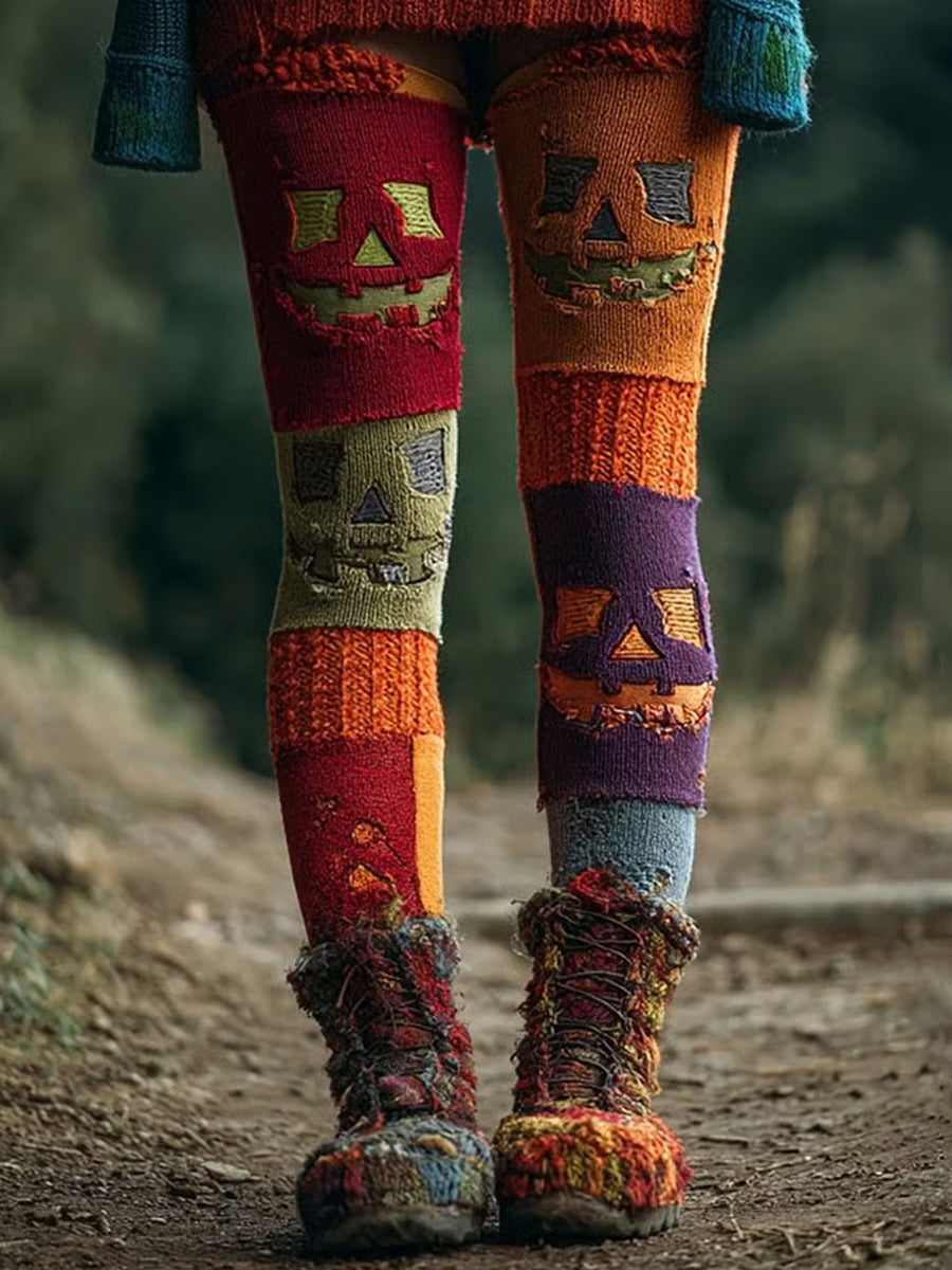 Women's Halloween Patchwork Print Leggings vetvanguards