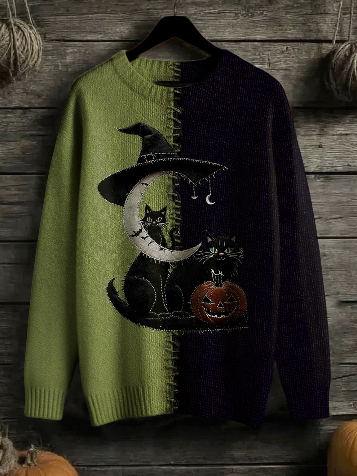 Women's Halloween Stitched Art Print Sweater vetvanguards