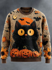 Men's Halloween Black Cat Knitted Sweater vetvanguards