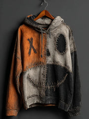 Men's Halloween Pumpkin Face Colorblock Patchwork Hoodie vetvanguards