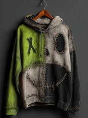 Men's Halloween Pumpkin Face Colorblock Patchwork Hoodie vetvanguards
