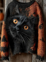 Women's Halloween Black Cat Knitted Sweater vetvanguards