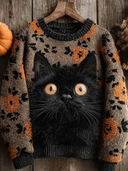 Women's Halloween Black Cat Knitted Sweater vetvanguards