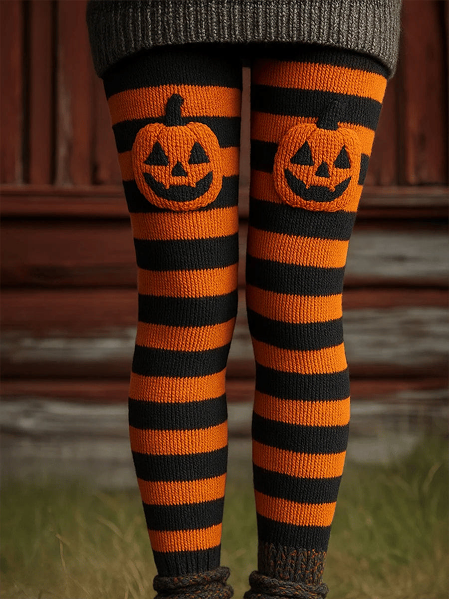 Women's Halloween Pumpkin Stripes Bottoms vetvanguards
