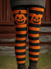 Women's Halloween Pumpkin Stripes Bottoms vetvanguards