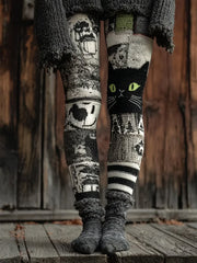 Women's Halloween Patchwork Print Leggings vetvanguards