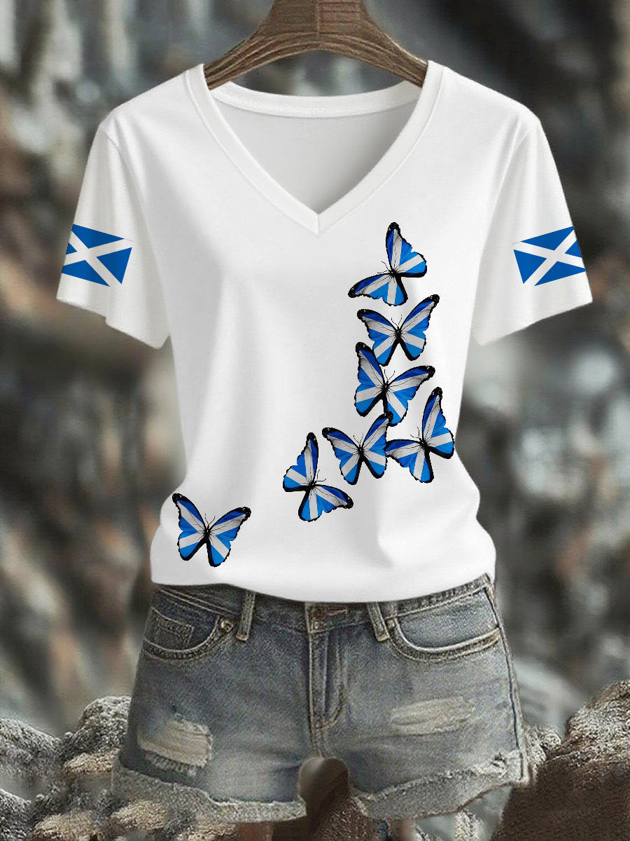 Women's Scottish Butterfly Flag Short Sleeve T-Shirt vetvanguards
