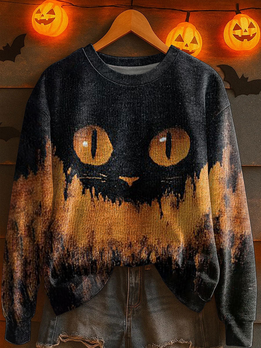 Women's Halloween Black Cat Knitted Sweater vetvanguards