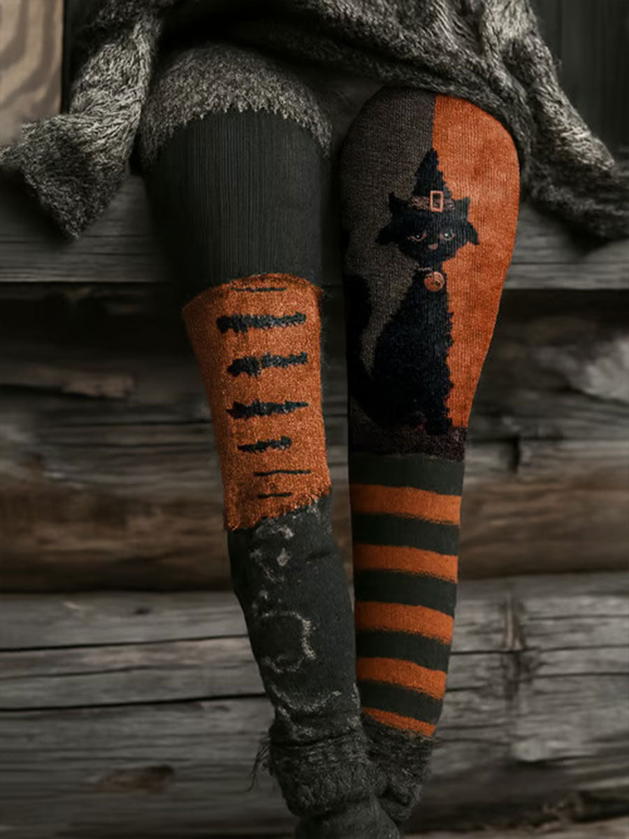 Women's Halloween Cat Print Casual Leggings vetvanguards