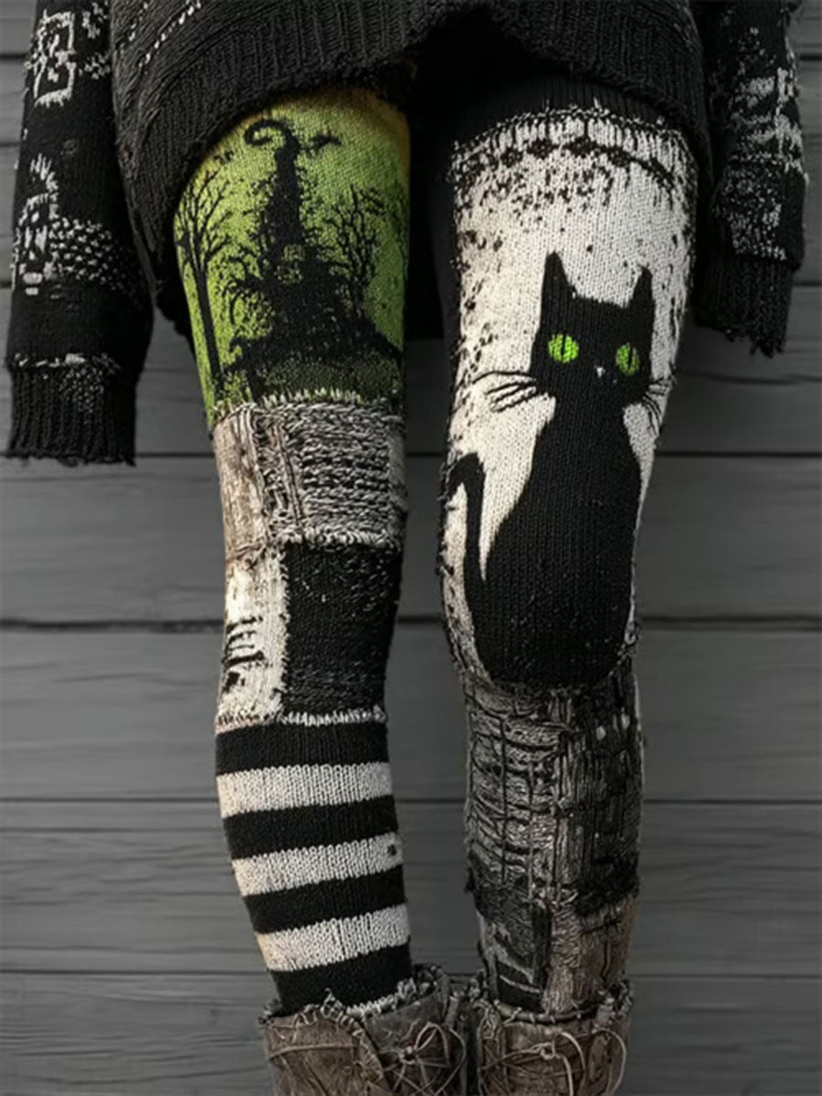 Women's Halloween Cat Print Casual Leggings vetvanguards