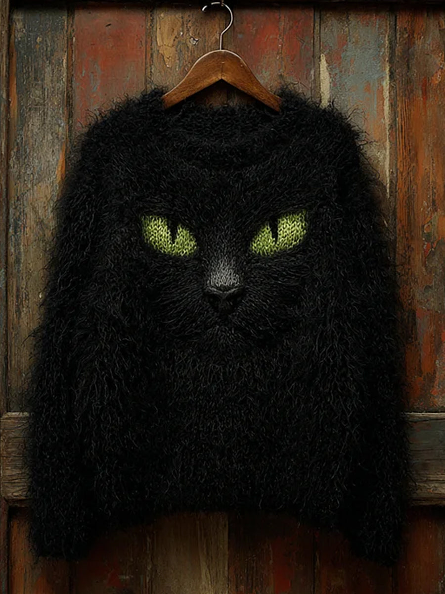 Men's Vintage Hallowee Black Cat Printed Long Sleeve Sweatshirt / Hoodie vetvanguards