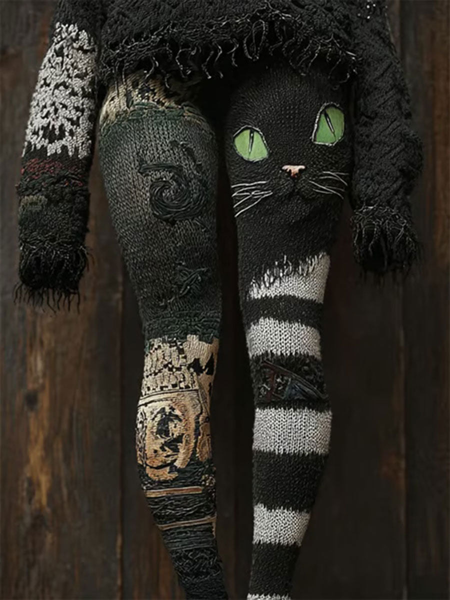 Women's Halloween Cat Print Casual Leggings vetvanguards