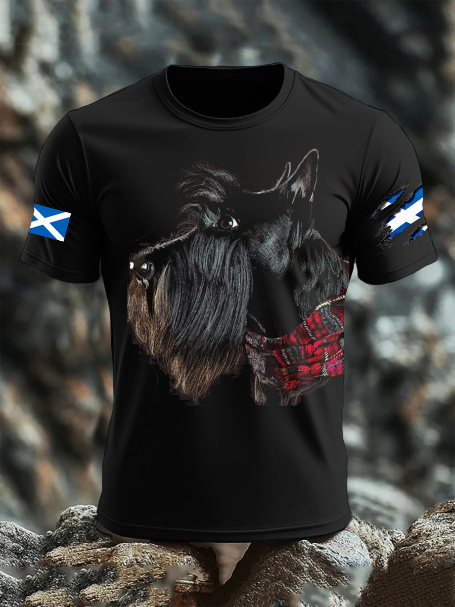 Men's Scottish Flag Scottish Terrier  Short Sleeve T-shirt vetvanguards