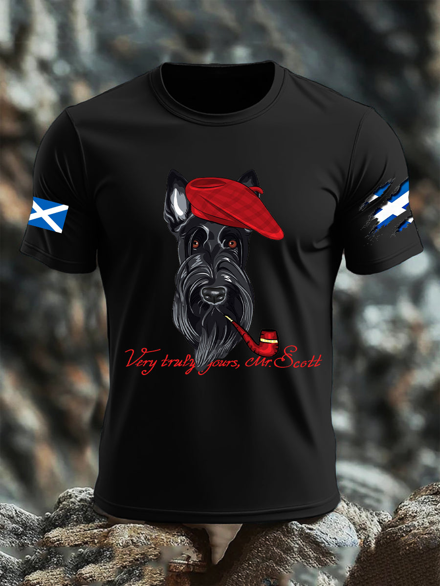 Men's Scottish Flag Scottish Terrier  Short Sleeve T-shirt vetvanguards