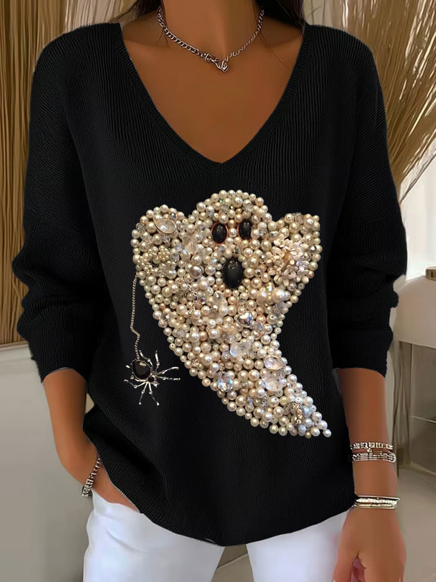 Women's Halloween Ghost Print Casual Top vetvanguards