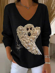 Women's Halloween Ghost Print Casual Top vetvanguards