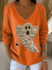 Women's Halloween Ghost Print Casual Top vetvanguards