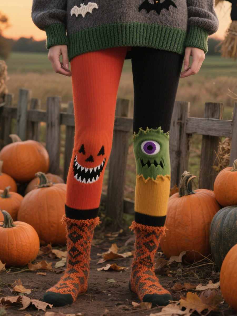 Women's Halloween Cozy Face Print Leggings vetvanguards