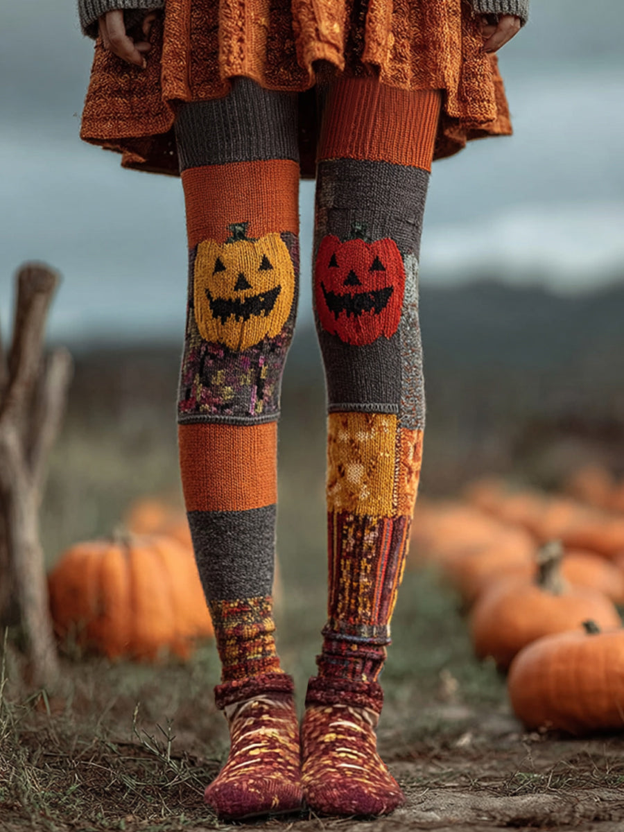 Women's Halloween Pumpkin Face Print Leggings vetvanguards
