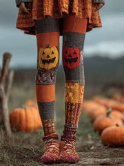 Women's Halloween Pumpkin Face Print Leggings vetvanguards