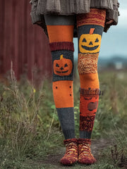 Women's Halloween Pumpkin Face Print Leggings vetvanguards
