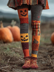 Women's Halloween Pumpkin Face Print Leggings vetvanguards
