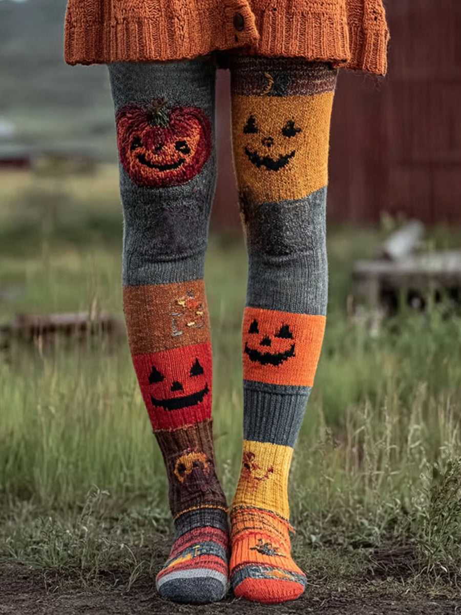 Women's Halloween Pumpkin Face Print Leggings vetvanguards