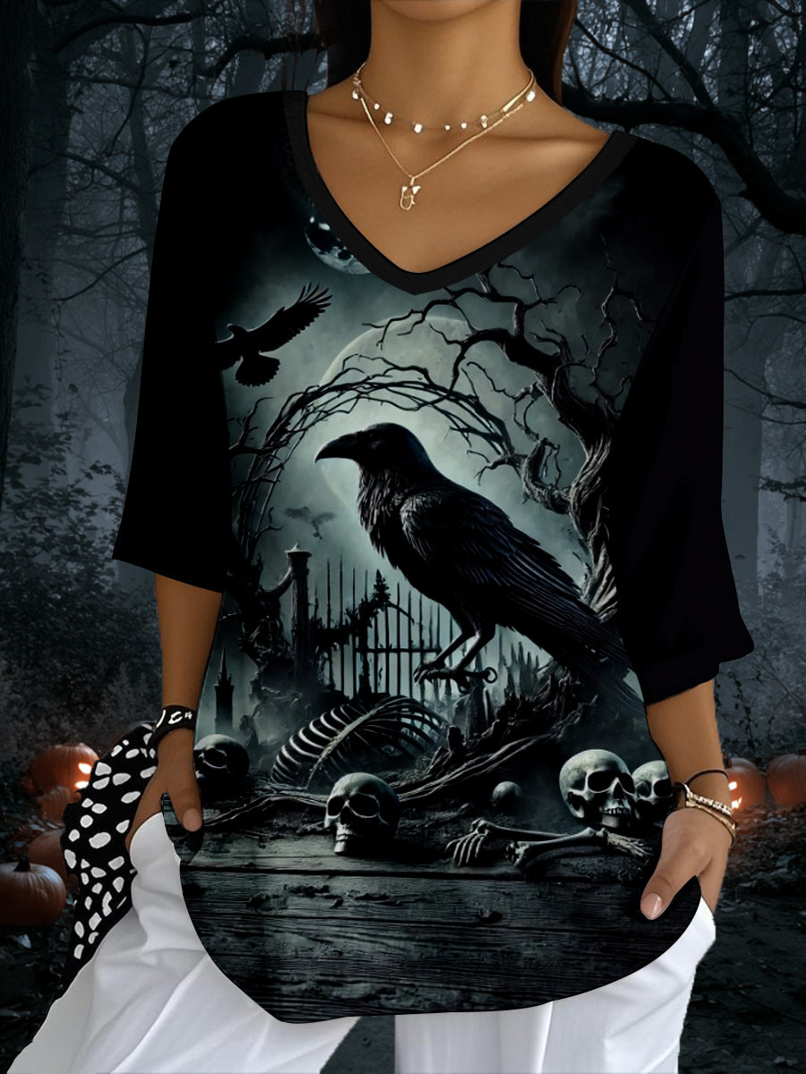 Women's Women's Halloween 3D Gothic Crow T-Shirt vetvanguards