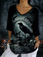 Women's Women's Halloween 3D Gothic Crow T-Shirt vetvanguards