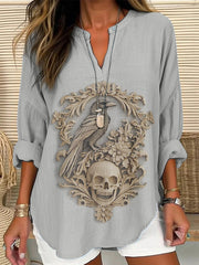 Women's Halloween 3D Gothic Crow Casual Long Sleeve Shirt vetvanguards