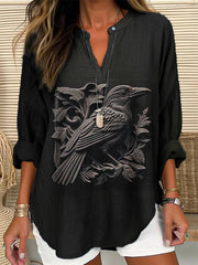 Women's Halloween 3D Gothic Crow Casual Long Sleeve Shirt vetvanguards