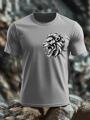 Men's Lion Head Print imitation cotton short-sleeved T-shirt vetvanguards