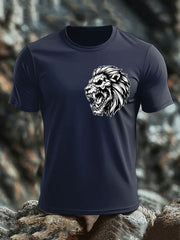 Men's Lion Head Print imitation cotton short-sleeved T-shirt vetvanguards