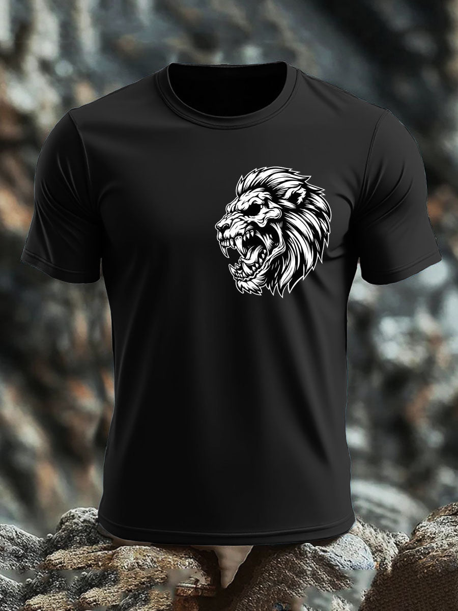 Men's Lion Head Print imitation cotton short-sleeved T-shirt vetvanguards