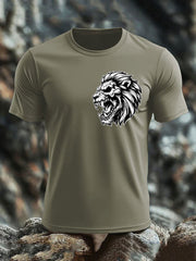Men's Lion Head Print imitation cotton short-sleeved T-shirt vetvanguards