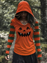 Women's Halloween Pumpkin Face Print Casual Hoodie vetvanguards