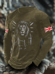 Men's UK Flag Lion Printed Casual Tops vetvanguards