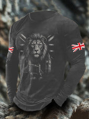Men's UK Flag Lion Printed Casual Tops vetvanguards