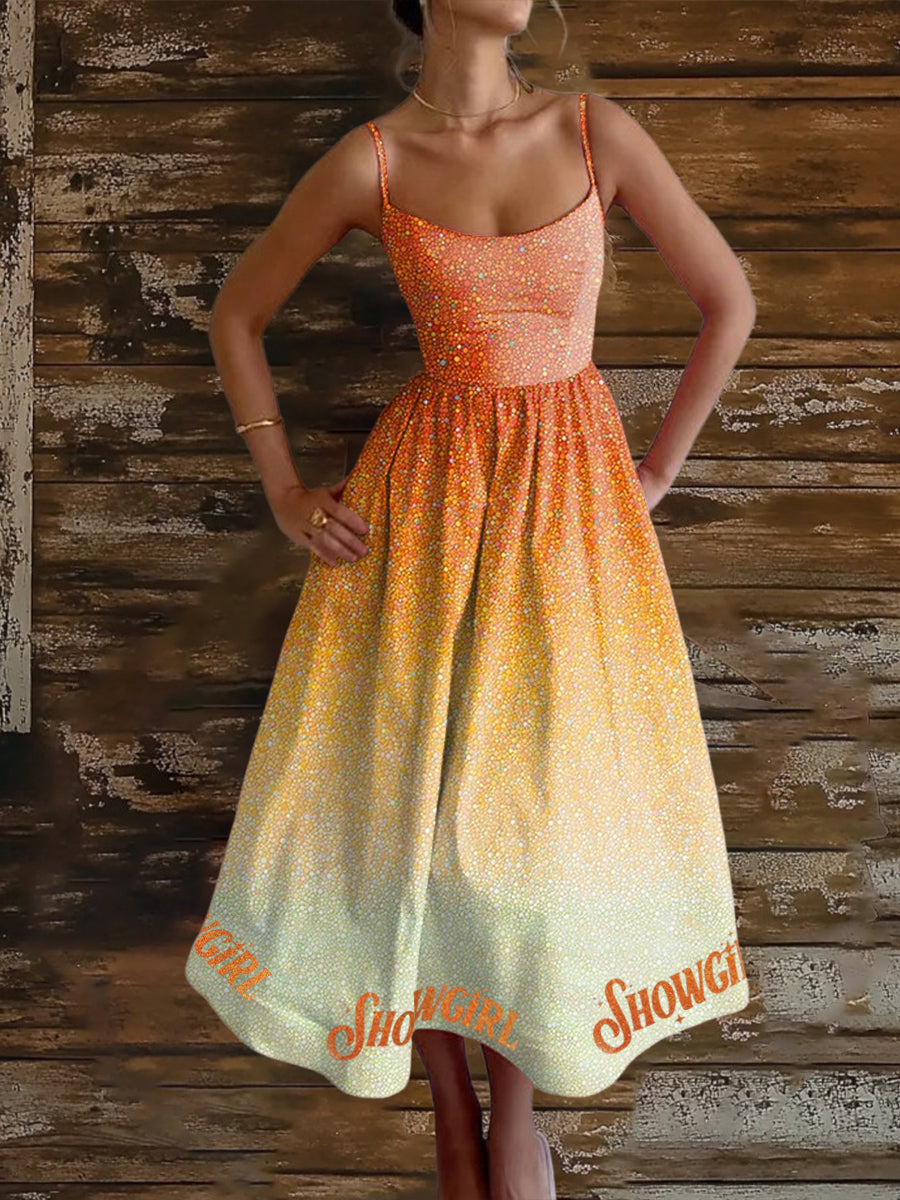 Women's Showgirl Design Music Fan Sleeveless Dress vetvanguards
