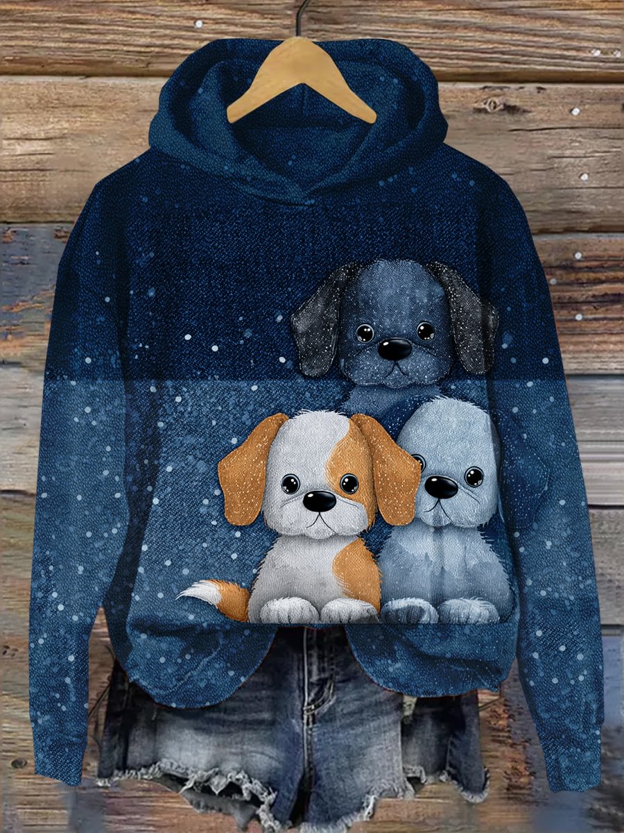 Women's Dog Print Casual Hoodie vetvanguards