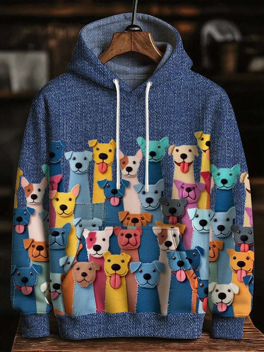 Men's Colorful Dogs Oversized Drop-Shoulder Hoodie with Pockets vetvanguards