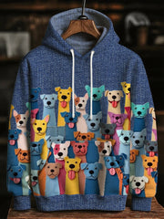 Men's Colorful Dogs Oversized Drop-Shoulder Hoodie with Pockets vetvanguards