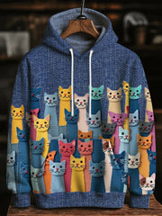 Men's Colorful Cats Oversized Drop-Shoulder Hoodie with Pockets vetvanguards