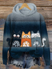 Women's Cat Print Casual Hoodie vetvanguards