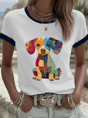 Women's Denim Patchwork Dog  Printed T-shirt vetvanguards